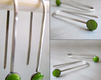 MicroDot Enamel Earrings, Lime Green Kiln-fired Glass Enamel and Sterling Silver