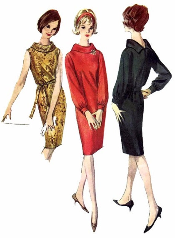 Womens Sheath Dress Pattern Sleeveless Bias Roll Collar 1960s