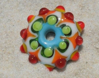 Lampwork Disk Orange-Turquoise-Green, Handmade SRA LETEAM Glassymom