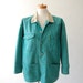 80s Esprit denim Jacket / Soft Faded Green Cotton Denim / Cream Corduroy Collar / Pockets / s m l