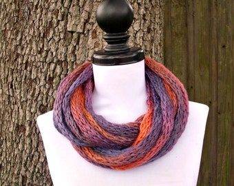 Circle Scarf Infinity Scarf Knit Cowl - Infinity Cowl Scarf in Daybreak Pink Purple Cowl Pink Scarf Womens Accessories - READY TO SHIP