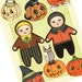 SALE- Jack-O-Lantern Pumpkin Paper Doll Ornaments Halloween Decor Garland Bunting Original Folk Art DIY