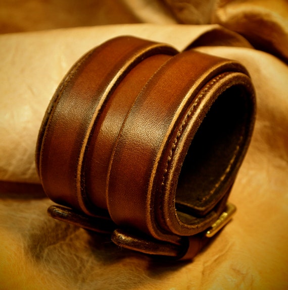 Leather cuff bracelet 2.25 inch distressed Brown Leather Handstitched suede lined Luxury wristband made for You in NYC by Freddie Matara