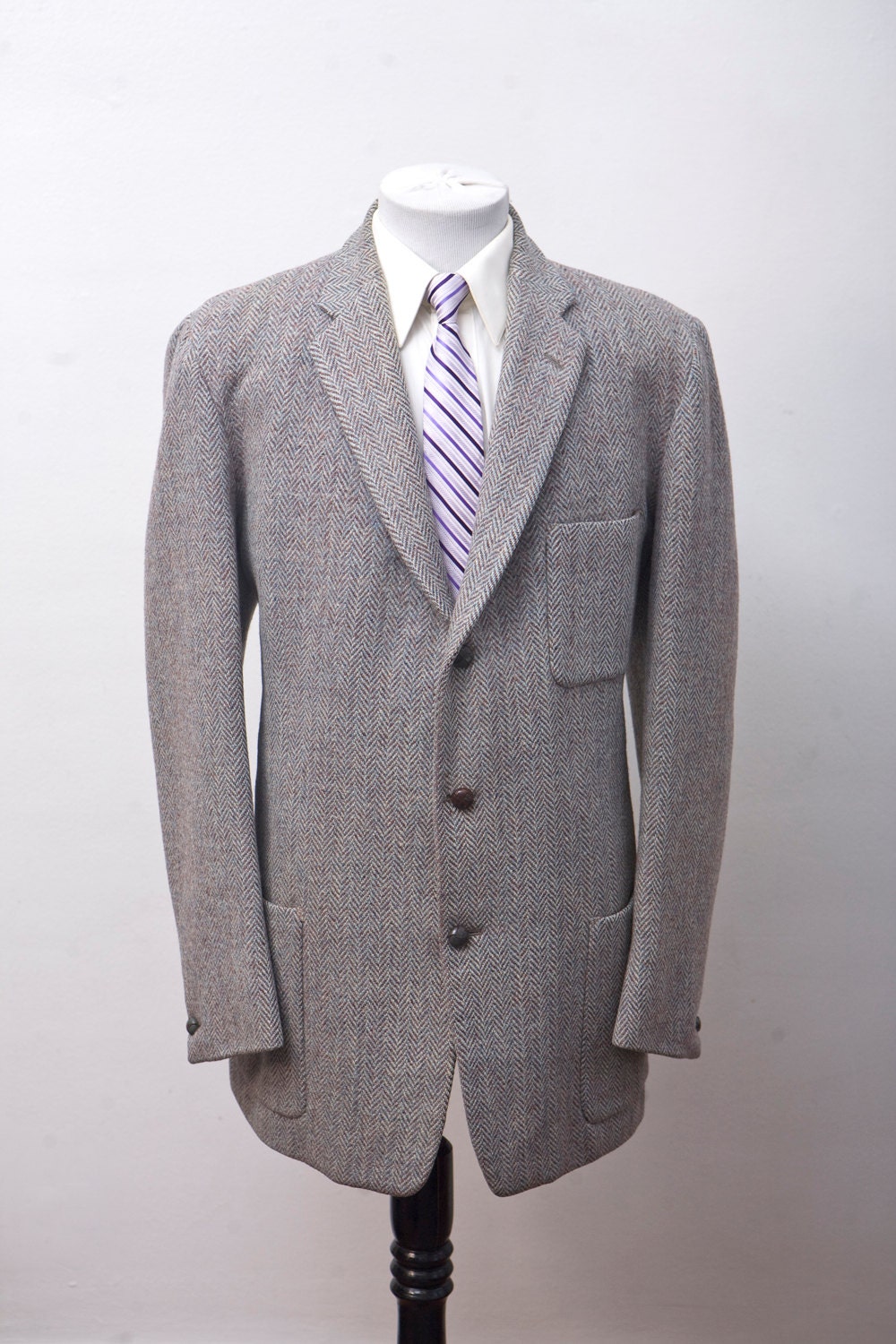 Size 46 Vintage Harris Tweed Herringbone Sport Coat