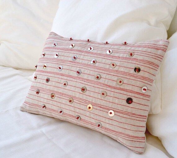 Embroidery pillow, Bohemian style decor, Tribal pillow cover, Housewarming gift, Throw pillow, Beige linen pillow, Accent pillow cover