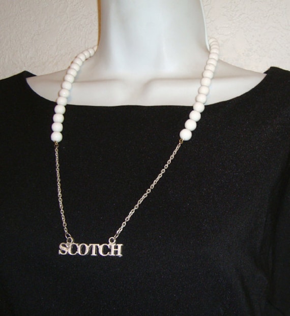 Scotch, White Bead Booze Label Necklace