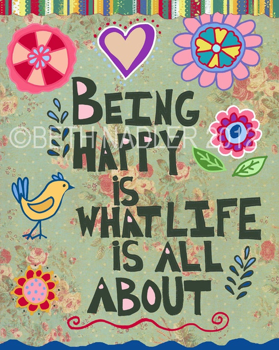 Items similar to Being Happy Art Print--Wall Art--Inspirational--Quote ...