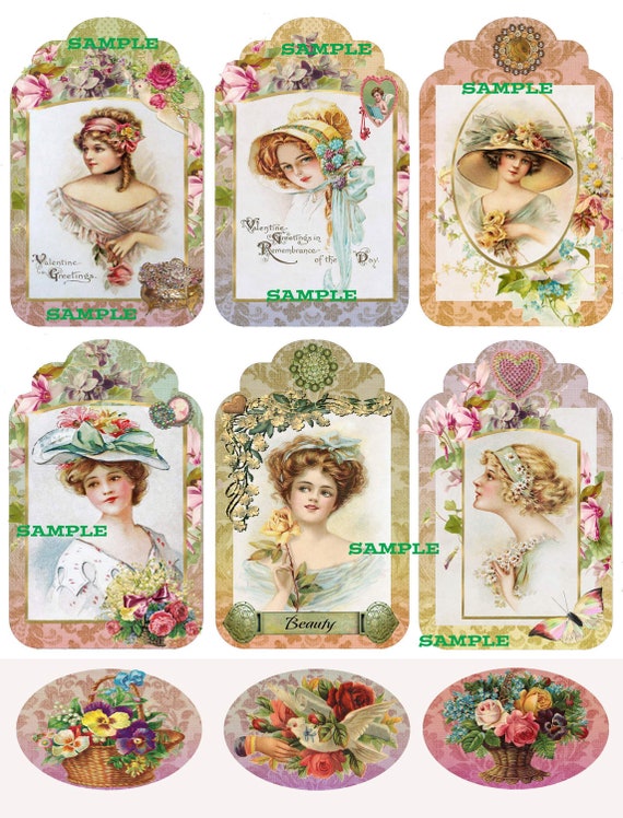 Victorian Ladies Gift Tags Digital Download Image by floozieville
