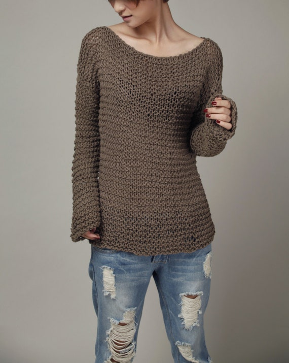 Hand knit woman sweater chocolate Eco sweater oversized mocha