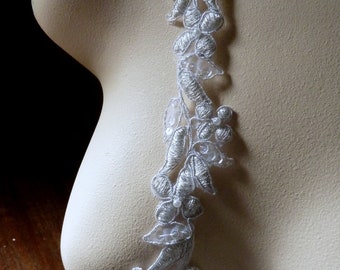 SILVER Beaded Lace Trim for Lyrical Dance, Bridal, Headbands, Costume or Jewelry Design BL 4043silver