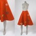 1950s Pumpkin Orange Wool Felt Skirt: Vintage Handmade Falling Leaf Applique & Embroidery, Rockabilly, Autumn Fall, Back to School