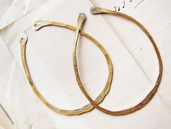 large handmade hoop findings - hammered reclaimed gold tone metal - earring supply - sparrow salvage studio - 1 pair