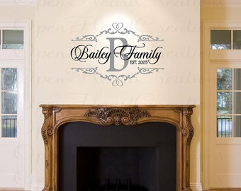 Family Name Vinyl Decals - Personalized Family Name Decal - Monogram Wall Decals - Wall Decals Entryway Master Bedroom PD0038