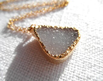 Druzy - druzy necklace - gray druzy - gold necklace - druzy and gold - D R U Z Y 174