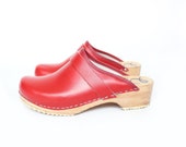 Items similar to Vintage Red Leather Clogs - Cherry Red Slip on ...