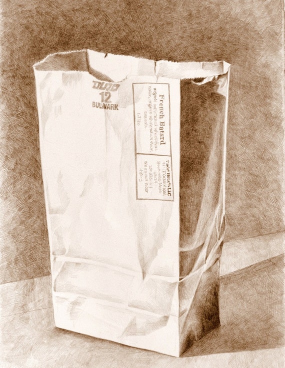 ART DRAWING Brown Paper Bag 1 sepia pencil