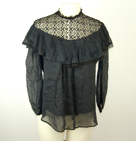 Victorian blouse black silk blouse black lace by vintagerunway