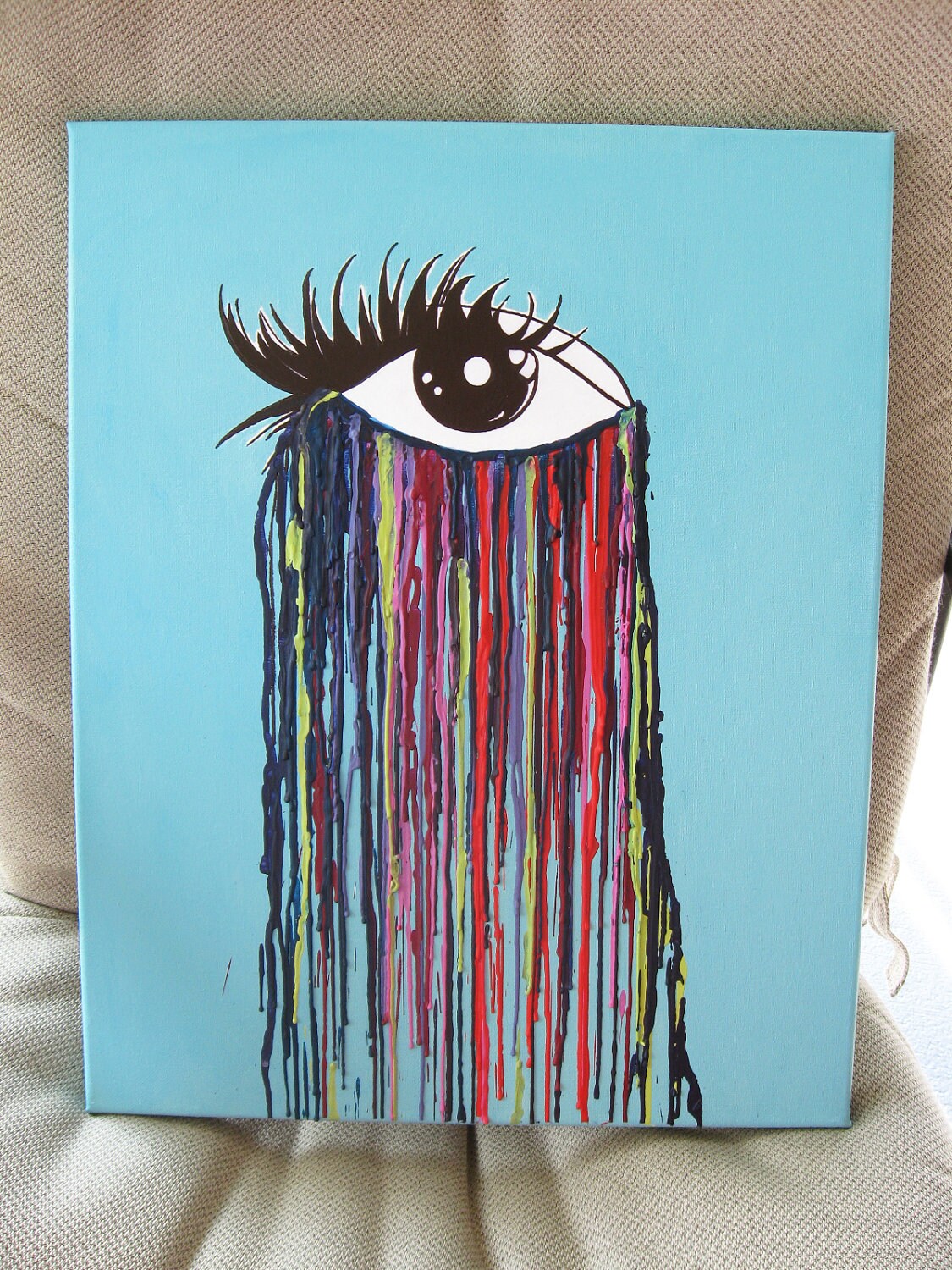 Crying Eye Original Encaustic Wax Painting Melted Crayon Art