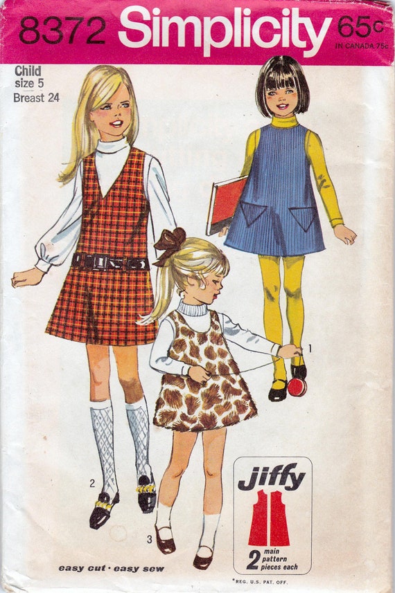 60s Girls Jumper Pattern Simplicity 8372 Sleeveless Dress