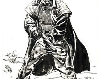 Omar Little from The Wire. Original ink drawing by Steve Lieber