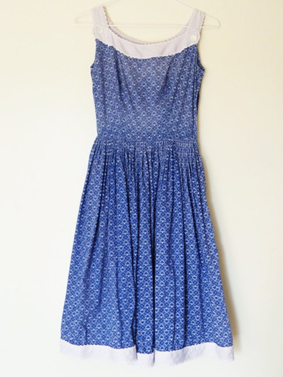 Vintage 1940s blue novelty print milk maid dress xxs/xs