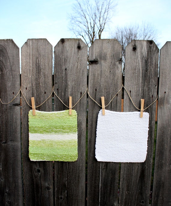 Set of Two Knitted Washcloths Greens and by littlefortcrafts