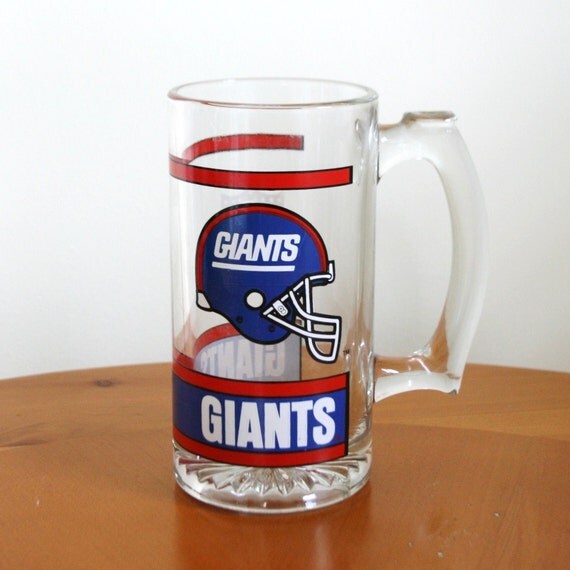 Retro New York Giants NFL Glass Beer Mug by sariloaf on Etsy