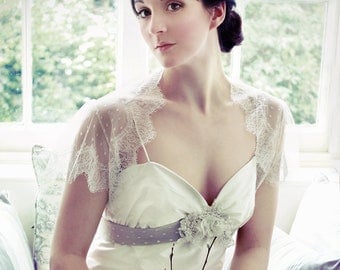 Lace bridal shrug bolero made from spotty tulle and French lace trim