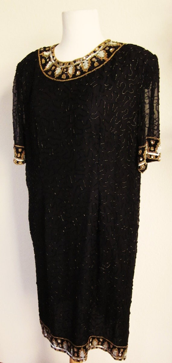 Vintage 80sLaurence Kazar New YorkBlack and gold sequen silk