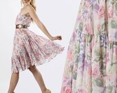 vtg 70s sheer INDIA gauze boho prairie tiered draped floral wedding festival gypsy mini dress