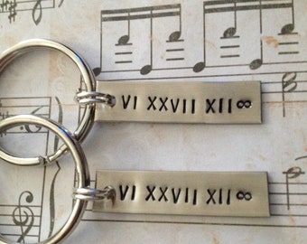 Couples Keychains Set, Personalized - Roman Numeral Date, Anniversary, Wedding, Personalized, Set of 2, Gift, Couples Gift, Matching