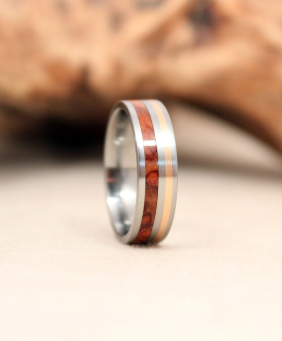 gold wooden ring with amboyna burl and titanium gold wooden ring with amboyna burl and titanium