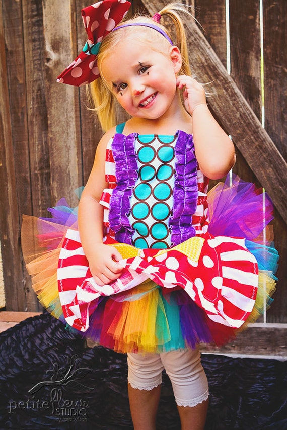 Items similar to Frilly Rainbow Circus Clown 3 Piece Corset Apron and ...