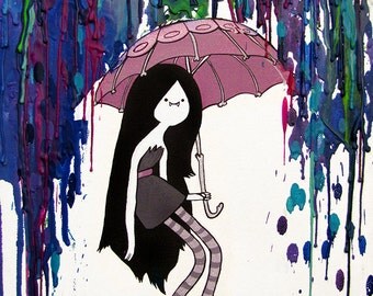 Marceline Adventure Time Inspired Art Print - Daddy's Little Monster - Marcy - Vampire Queen - Crayon Art - Melted