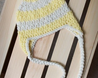 Striped Crochet Beanie with Earflaps and Braids