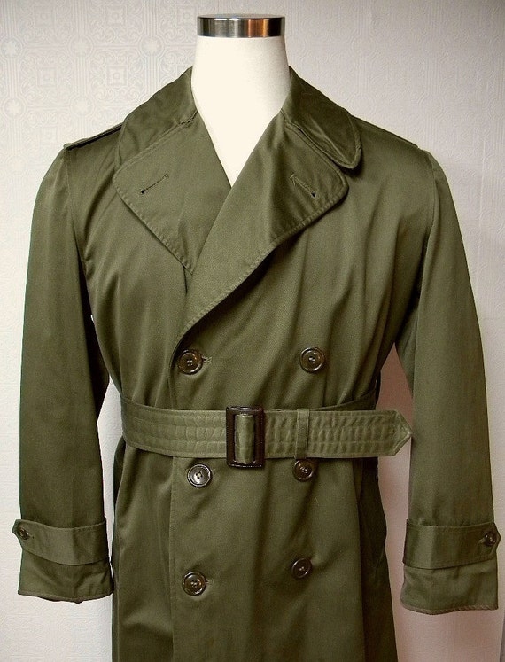 Mens 1950s Vintage Korean War Military Trench Coat