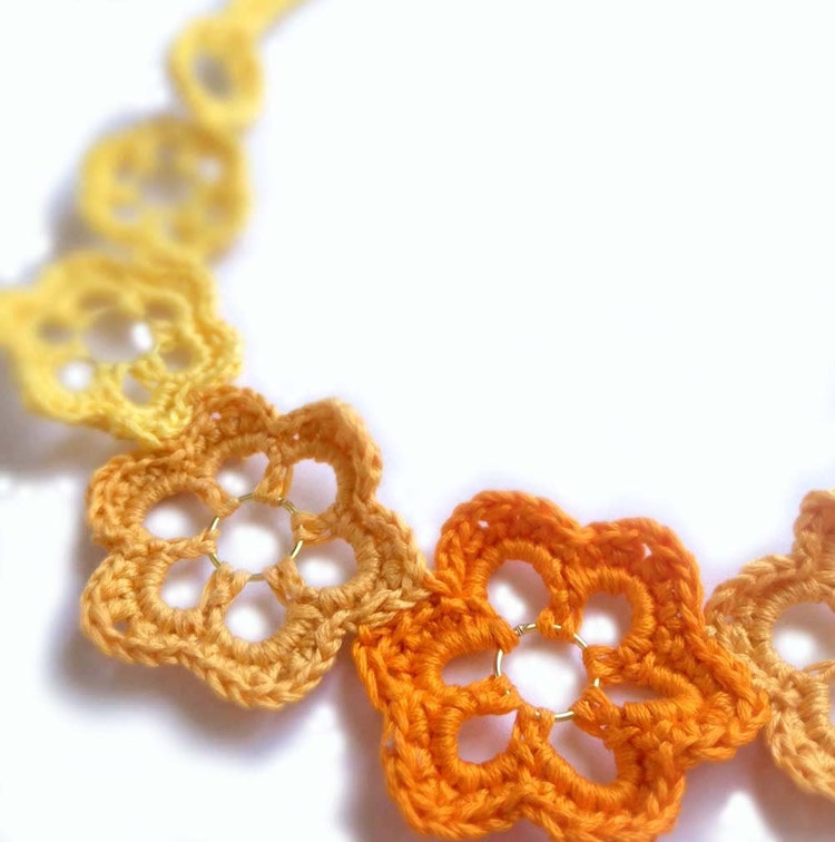 Crochet Flowers Choker in Yellow Orange and by CatalinaInspired