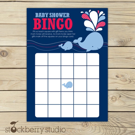 Whale Baby Shower Bingo Game Printable - Red Navy Blue Boy Baby Shower Games - Instant Download Boy Nautical Baby Shower Baby Bingo Card Il_570xn