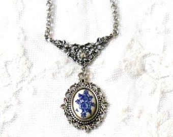 Delft blue pendant necklace Delft blue jewelry Delft delft blue necklace silver pendant necklace delft blue cabochon