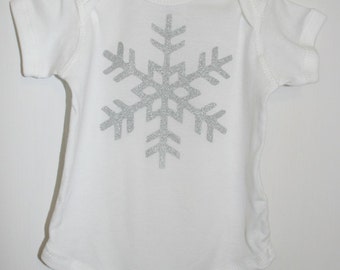 Snowflake Bodysuit in White with Silver Sparke Snowflake SHORT SLEEVE