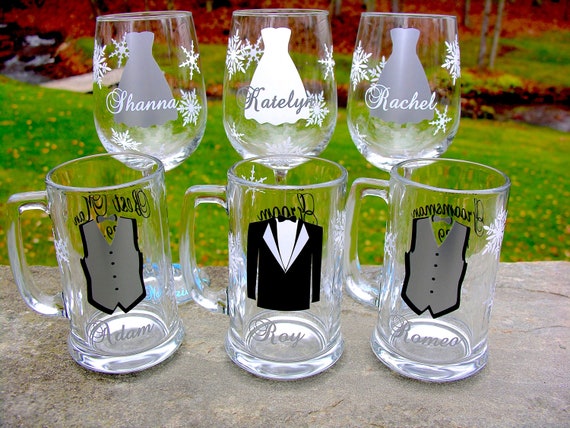 5 snowflake glasses Bridesmaids gift glasses for winter