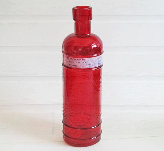 Red Glass Bottle Decorative Glass Bottle Small by lovesoldstuff