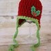 READY TO SHIP - Christmas Holly Red and Green Earflap Beanie - Newborn