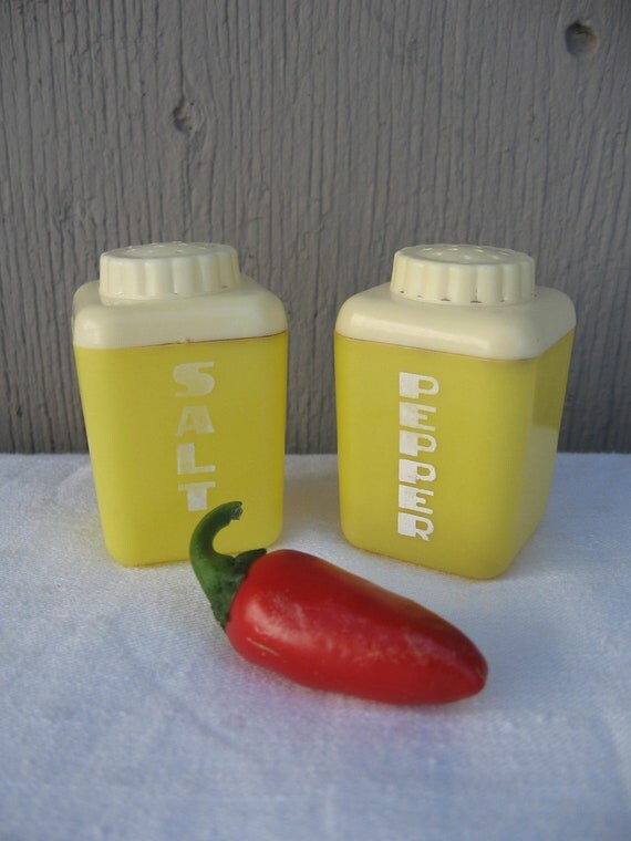 Yellow Salt and Pepper Shakers Vintage Lustro Ware Plastic