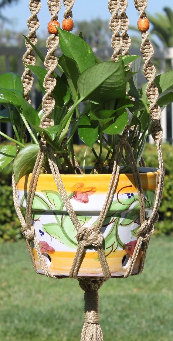 Handmade Macrame  Plant  Hanger  Holder with Ceramic Beads 