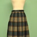 Vintage Green Plaid Pleated Skirt - High Waist Knee Length Pinup School Girl