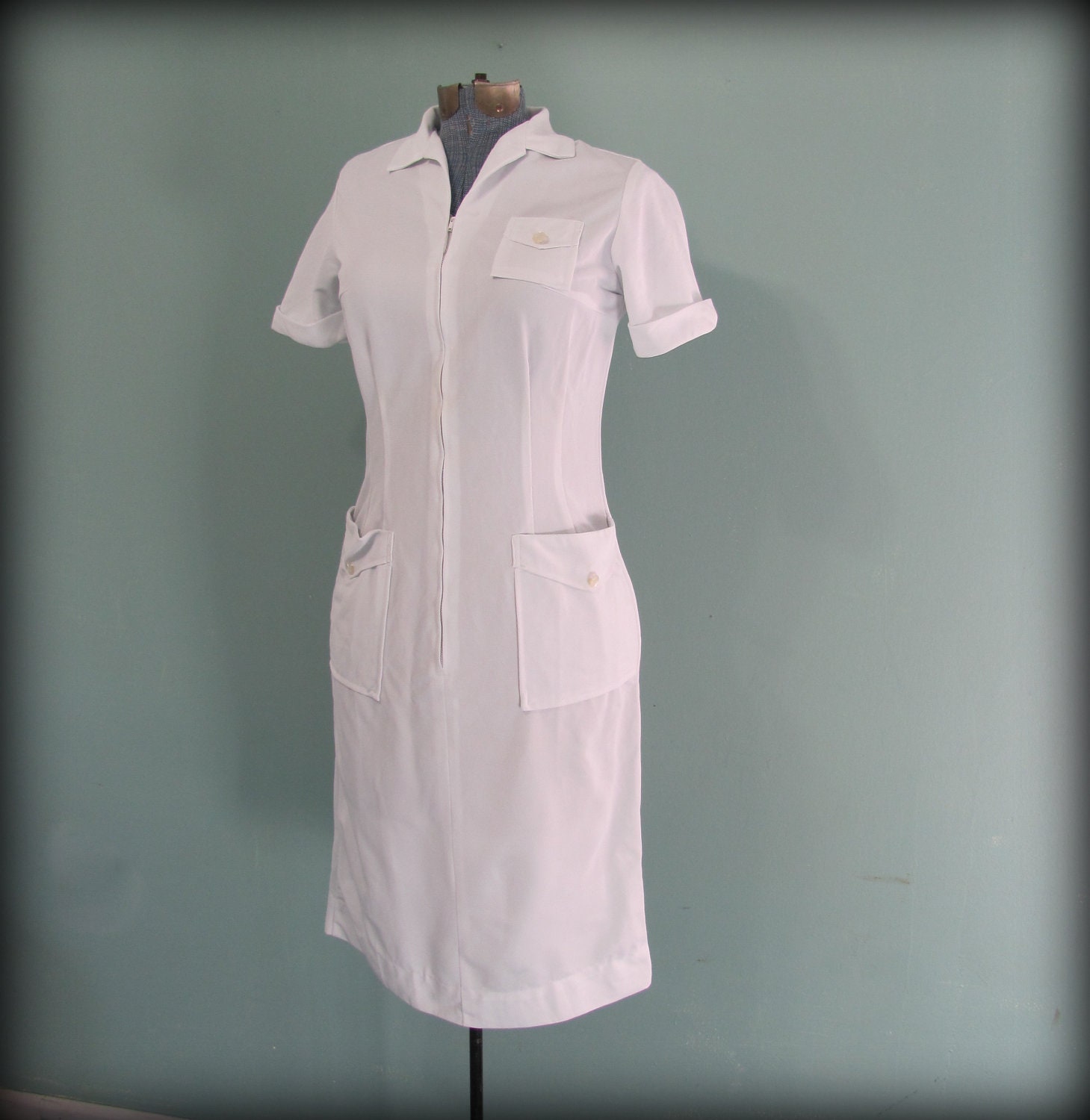 Vintage 60s White Dress Nurse Uniform By Style Kist Size