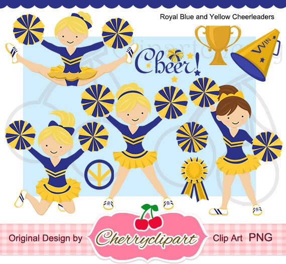 Royal Blue and Yellow Cheerleader digital clipart set for