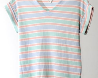 Multi Pastel Striped 80s V-Neck Shirt