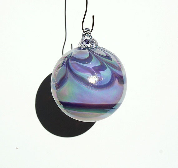 hand blown glass christmas ornament white w purple hand blown glass christmas ornament white w purple